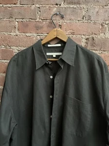 Vtg Perry Ellis Men’s Shirt, Sz Large, Deep Olive Linen/Cotton Reverse Pleat 80s - Picture 1 of 11