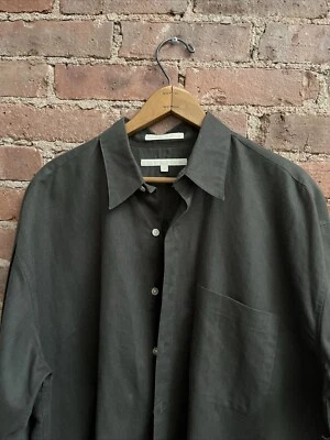 Vtg Perry Ellis Men’s Shirt, Sz Large, Deep Olive Linen/Cotton Reverse Pleat 80s - Image 1 of 4