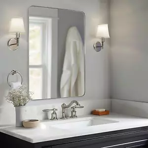Specchio da Parete Nichel Spazzolato per Bagno, 30X36 Specchio Rettangolare Arrotondato con Sta - Foto 1 di 10