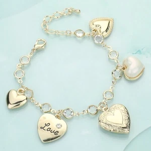 Medallón Corazón Perla Dije Cadena Pulsera Tono Dorado Mujeres Moda Joyería - Imagen 1 de 2