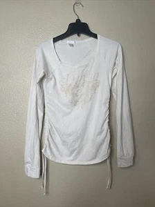 House of Deréon White Rhinestone Graphic Round Neck Knit Top Size M - Picture 1 of 20