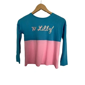 T-shirt Lilly Pulitzer bambina mini finn top manica lunga blu rosa taglia L - Foto 1 di 3