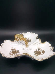 VINTAGE 1950s FOOTED DIVIDED SERVING DISH WHITE W/ GOLD TONED ACCENTS - Picture 1 of 5