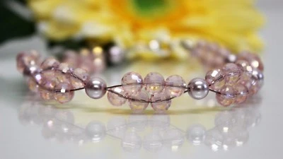 Glass Jewels Silber XXL Armband Perlen Rosa Sommer Zweireihig Länge 23 cm#GA057 - Bild 1 von 3