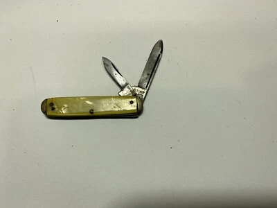 Vintage Kent NY Two Blade Yellow Mother Of Pearl Handle Folding Pocket Pen Knife - Image 1 of 4
