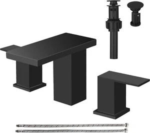 Hoimpro 8 Inch Widespread Waterfall Bathroom Sink Faucet, Square Two Handle - Picture 1 of 7
