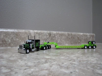 DCP 1/64 Black Lime Green Flames Peterbilt 389 Fontaine Lowboy Trailer 60-1475 - Image 1 of 4