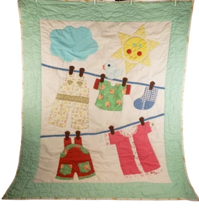 Baby Blanket Quilt Crib Clothesline Hand Quilted 40x48 Vintage A30 SP - Picture 1 of 11
