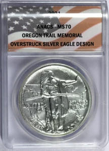 ANACS MS70 2021 Dan Carr Oregon Trail Memorial 1848 diseño SilverEagle sobretruck - Imagen 1 de 2