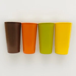 Vtg Tupperware 12 oz Tumblers Glasses #873 Harvest Colors Stackable set of 4 - Picture 1 of 3