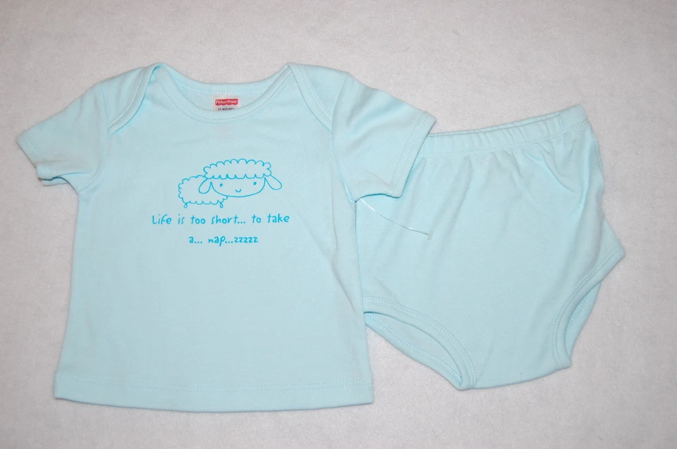 Camiseta y Bloomers para niñas pequeñas LIFE TOO SHORT TO NAP 6-9 meses Aqua ovejas Foto 1 de 1