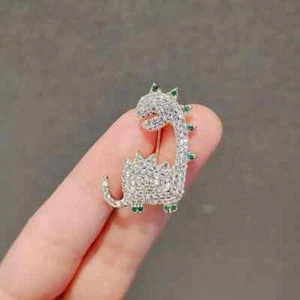 2.30 Ct Round Cut Simulated Diamond Dinosaur Brooch Pins 14k Yellow Gold Plated - Picture 1 of 9
