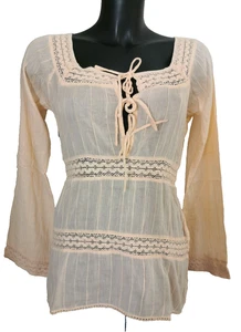 Tunic Top Carling Bohemian Salmon Detail Hanger Long Sleeves Size 36FR,Vgc , - Picture 1 of 8