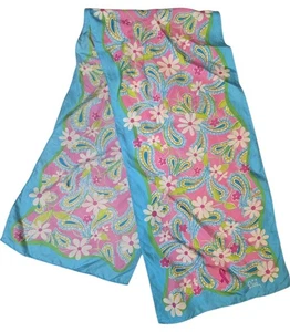 Lilly Pulitzer Ford Cancer Awareness Multicolor Floral Silk Scarf  Pink Ribbon  - Picture 1 of 11