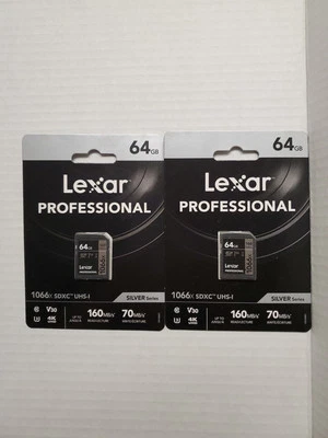 Lexar LOT OF 2 Professional 1066x 64GB SDXC UHS-I Memory Card SILVER Series - Image 1 of 3