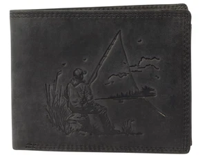 Cartera de cuero acento RFID cuero auténtico cartera monedero pescador negro 2 - Imagen 1 de 4