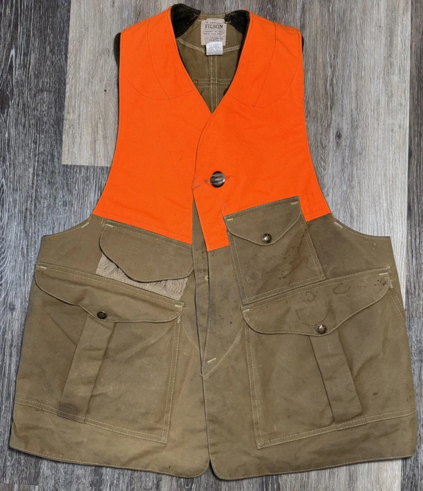 Filson Upland Vest Men's Medium Brown Wax Cotton Hunting Style 33 Vintage  - Image 1 of 4