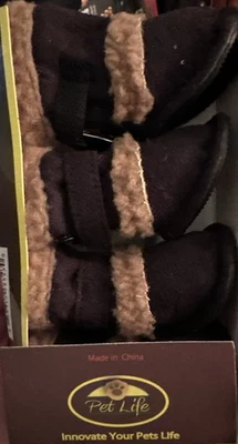 Botas para perro Pet Life Paw Wear Thinsulate negras marrones ribete de piel pequeñas nuevas Foto 1 de 3
