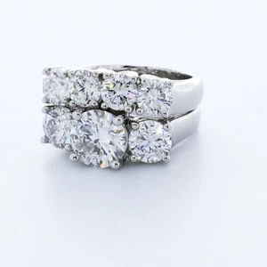 6.1ct Lab-Created Diamond D/VS2 Round Platinum Classic Three-Stone Bridal Set - Picture 1 of 3