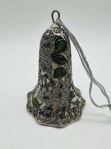 Vintage Zinn Glocke Ornament Cloisonne emailliert Blätter & Blumen nummeriert - Bild 1 von 8