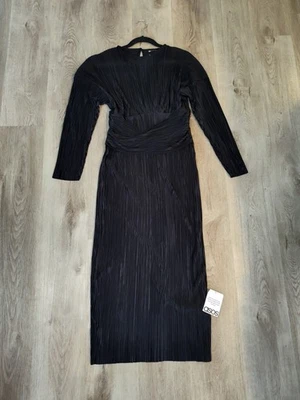 Maxi Vestido para Mujer Talla 10 Negro Plisado Cuello Alto Cintura Envolvente Diseño ASOS Nuevo con Etiquetas Foto 1 de 4