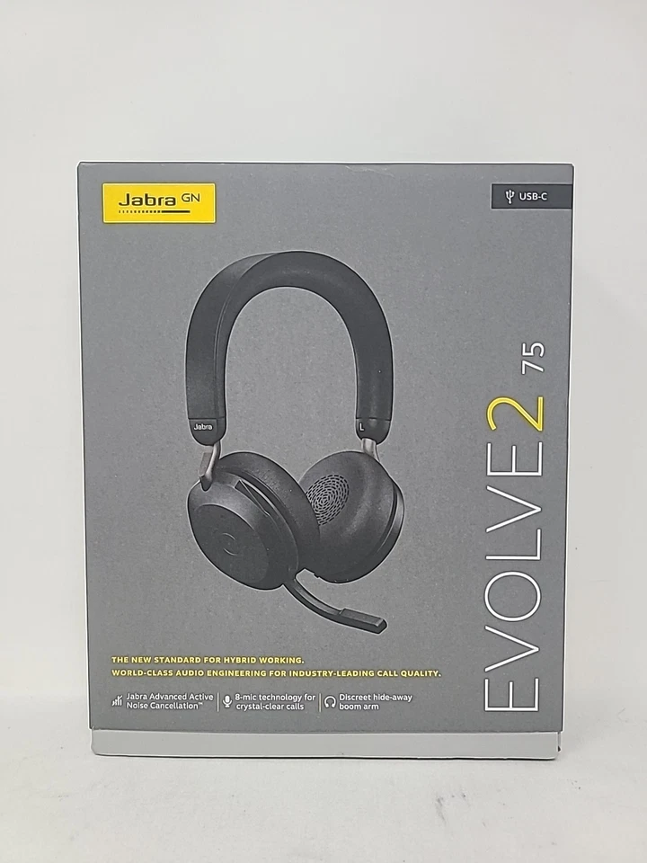 Jabra Evolve2 75 Wireless Headset - Black, USB-C, UC Compatibility