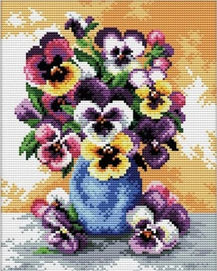 Needleart World Vase of Pansies Printed Cross Stitch Kit - Picture 1 of 1