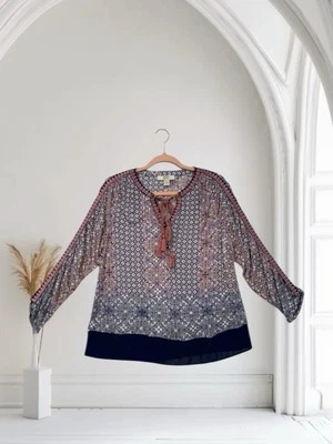 Top vintage América para mujer talla pequeña boho bordado manga larga súper suave Foto 1 de 4