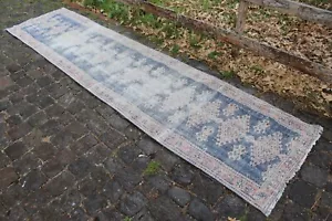 Blue Vintage Handmade Turkish Oushak Runner Rug, 29"x121" - Picture 1 of 10