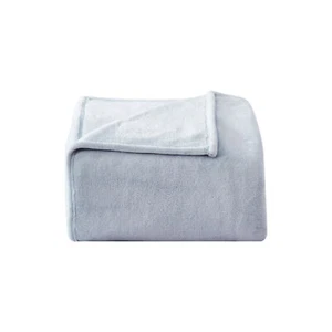 Poppy & Fritz Solid Plush-Fleece Blue Blanket-Full/Queen - Picture 1 of 9