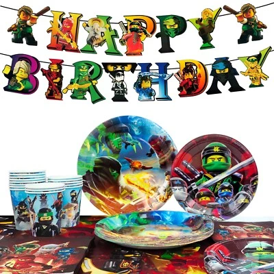 INBOXXARTY 66 Pcs Ninjago Birthday Party Decorations Ninjago Party Supplies Plates Cups