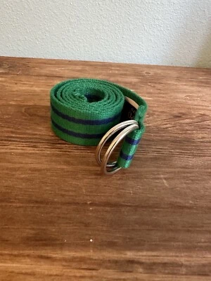 Polo Ralph Lauren 36” Niños Jóvenes Cinturón de Tela a Rayas Verde Marino Doble D Hebilla Foto 1 de 3
