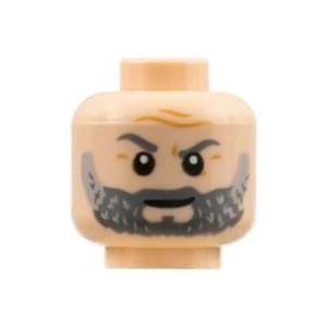 LEGO - Minifig, Head - Furrowed Brow with Gray Eyebrows and Beard - Flesh - Picture 1 of 1