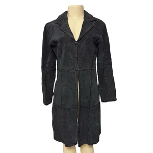 Denim & Co Suede Leather Jacket NEW QVC Vintage Knee Length Top Stitch Coat M - Picture 1 of 21