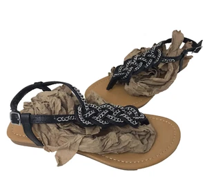 Nine West Women's Promise Black Flat Leather Comfort Flip Flops Size:5 111H - Picture 1 of 5