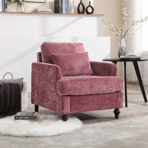 Chenille Accent Arm Chair Upholstered Club Chair for Living Room Bedroom Study - Picture 1 of 17