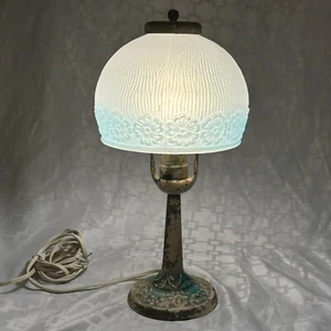 Vintage Antique Aladdin Boudoir Lamp Cast Iron Base Molded Glass Shade No 4 Munc - Picture 1 of 24