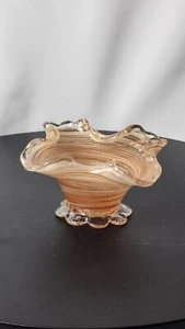 Vintage Italian Hand Blown Art Glass Peach Swirl Ruffled Candy Dish Bowl 1025 - Picture 1 of 5