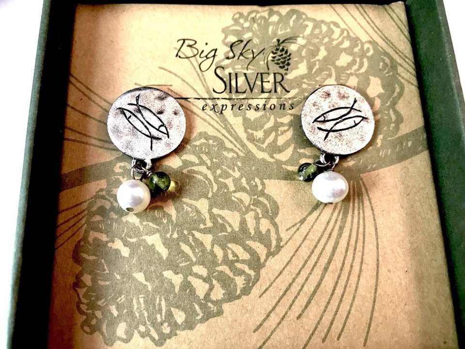 BIG SKY SILVER EXPRESSIONS 'FAITH' STERLING DANGLE PEARL PIERCED EARRINGS