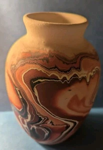 Nemadji Pottery Vase Orange, Red & Brown Swirl Unique Handmade USA 7" - Picture 1 of 5