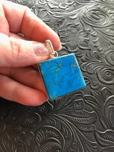 Turquoise Blue with Chocolate Cherry Web Matrix Pendant 1.75" Handcrafted - Picture 1 of 5