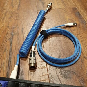 Custom Coiled Aviator USB Type-C Cable for Ducky Mechanical Keyboard Blue - Picture 1 of 3