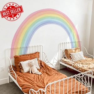 Fabric Peel and Stick Large Rainbow Wall Mural Stickers, Precut Watercolor Rainb - Picture 1 of 12