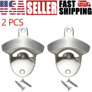 2PCS Bottle Opener Stainless Steel Wall Mount with Mounting Screws for Beer Soda - Picture 1 of 6