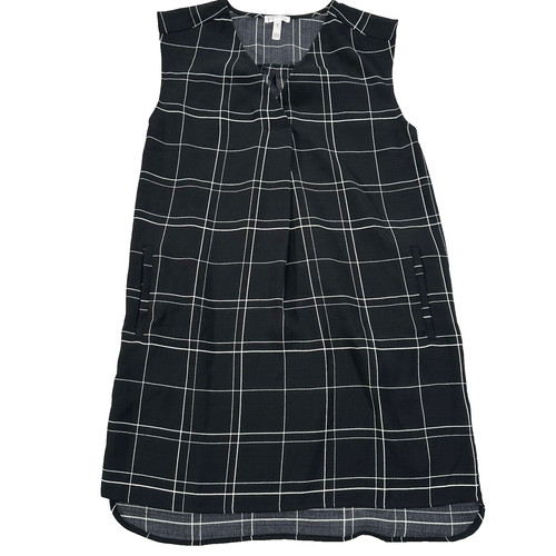 VETEMENTS Leith Shift Vestito Donna Piccolo Nero Bianco Griglia Maniche Scollo a V Corto