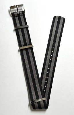 Original Omega 20mm BLACK / GREY / GRAY Nylon Fabric Watch Band Strap - Image 1 of 3
