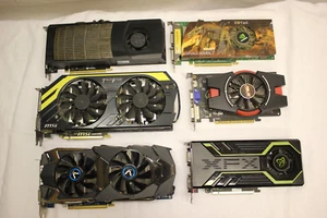 JOB LOT 6 X GRAPHIC CARDS MIXED ASUS ZOTAC GEFORCE SAPPHIRE NVIDIA MSI UNTESTED - Picture 1 of 22