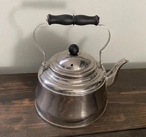 Brookfield Tea Kettle Black Handle 2 Quart Indonesia 18/10 Vintage - Picture 1 of 4