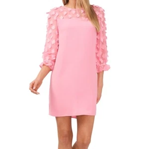 CeCe Damen Größe XS kurzes Schichtkleid rosa durchsichtig Blumenmuster Applikation 3/4 Ärmel - Bild 1 von 10