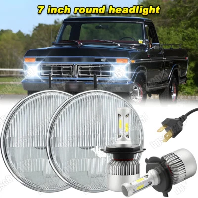 White 7 Inch LED Headlights For 1953-1977 Ford F100 F250 F350 Pickup Pair - Image 1 of 4